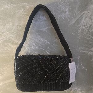 A New Day Black Velvet Like Sequin & Beaded Shoulder Bag - Women New